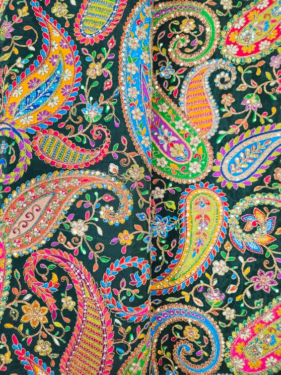 Green Position Print embroidery Crepe Kurta only Fabric