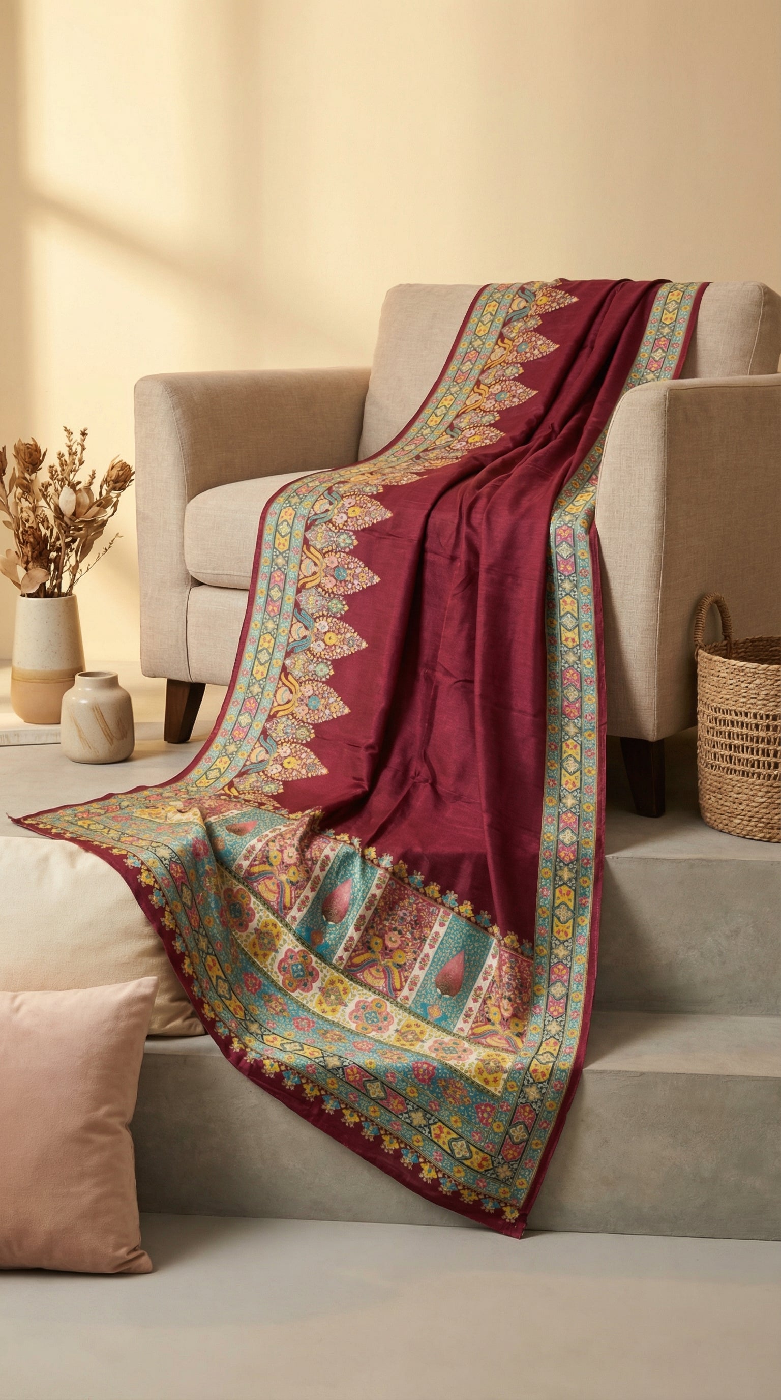 Ivory wine Dola Silk jacquard viscose Position Saree