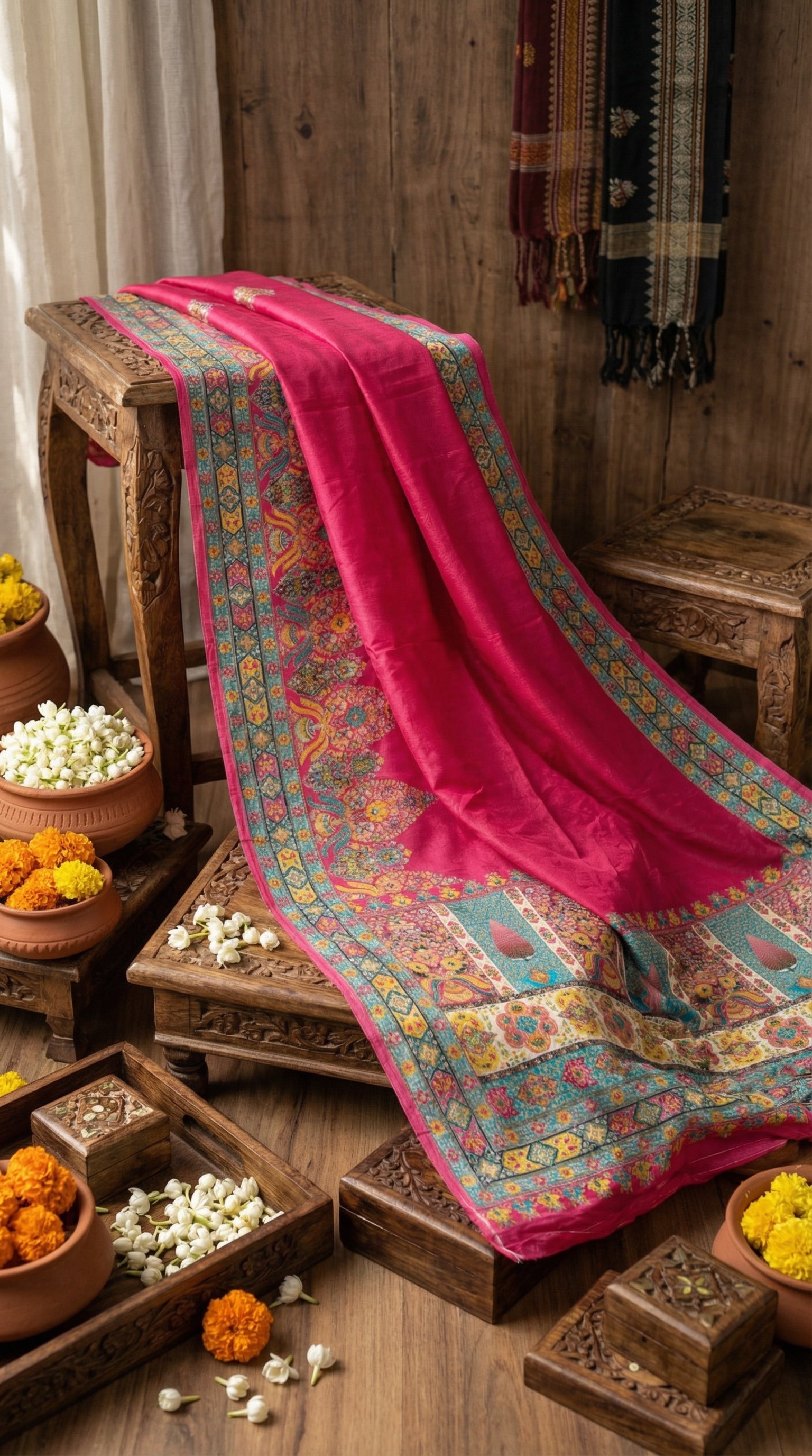 Ivory Rani Dola Silk jacquard viscose Position Saree