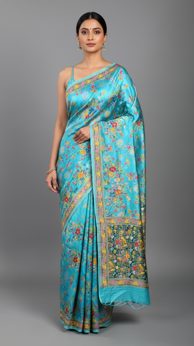 Heritage Silk jacquard viscose Saree with Position Print