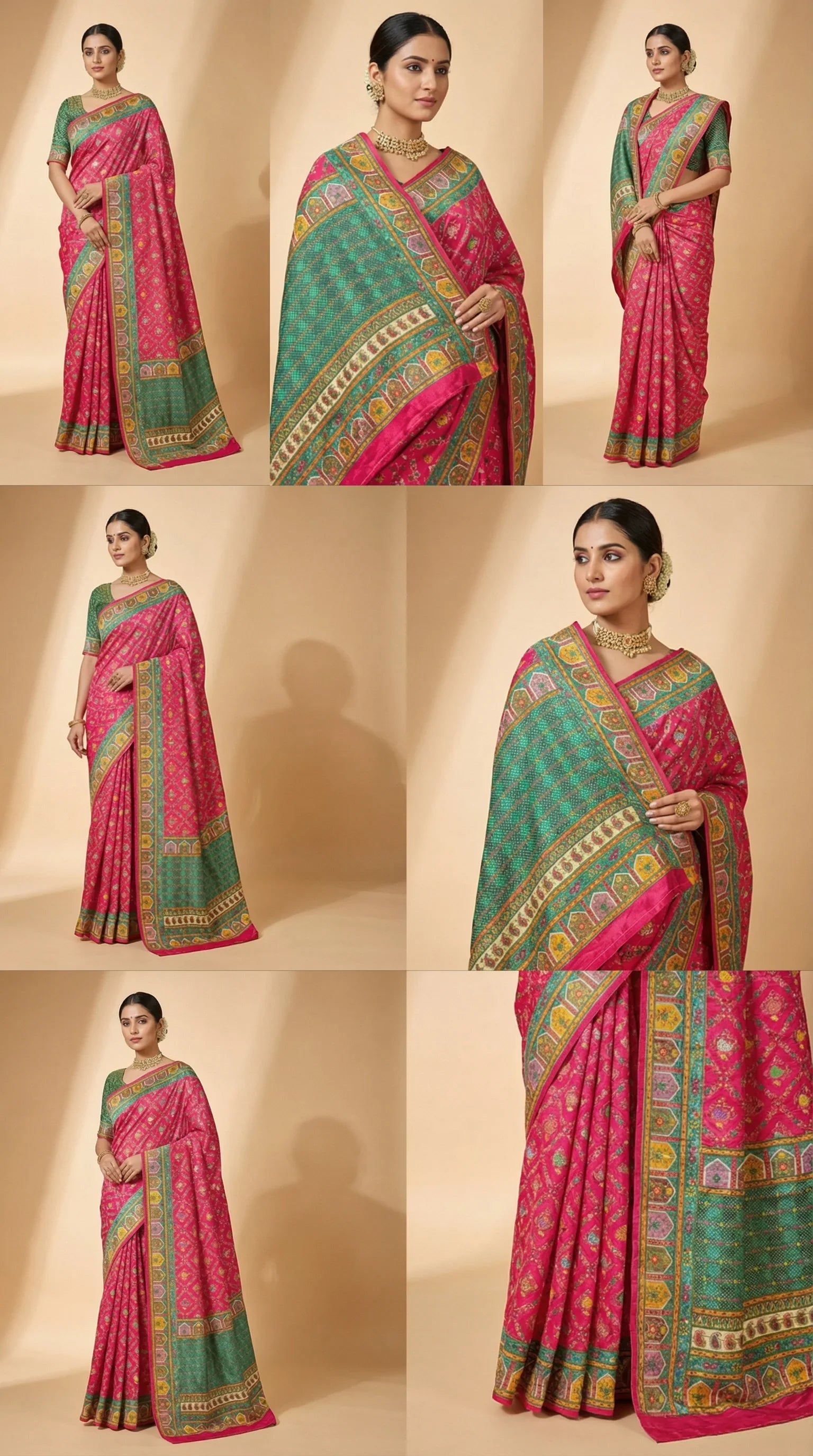 Rani Fancy Satin Traditional saree with Position Print