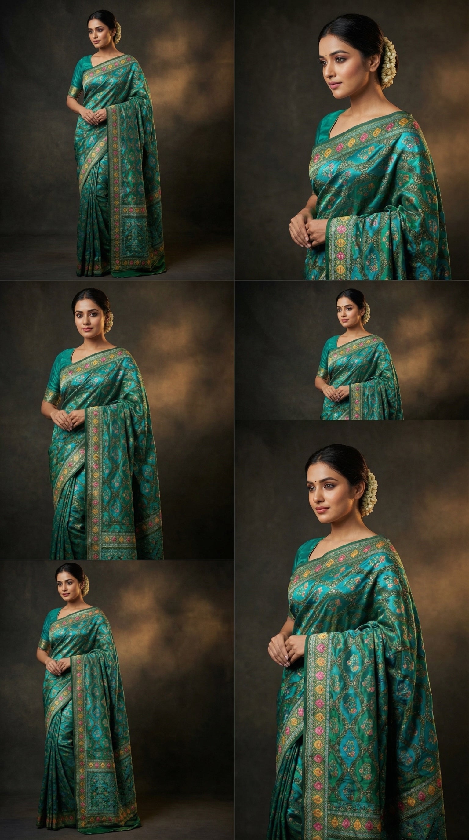 Rama Satin Silk Saree with Position Print