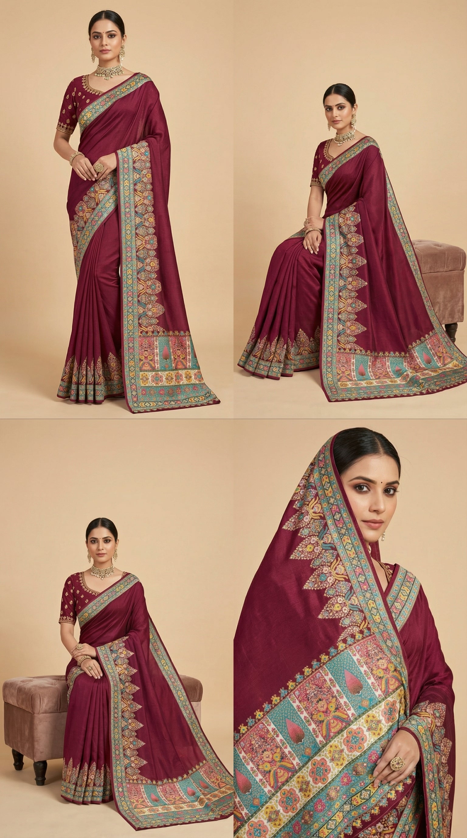 Ivory wine Dola Silk jacquard viscose Position Saree