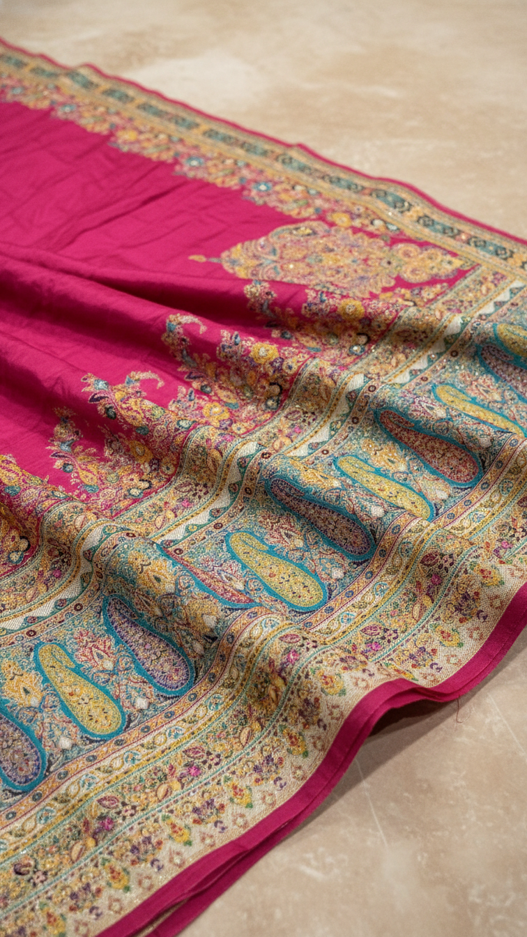 Rani Jacquard Viscose Saree With Position print