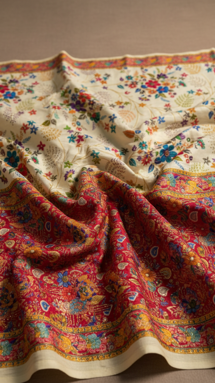 Heritage Silk jacquard viscose Saree with Position Print