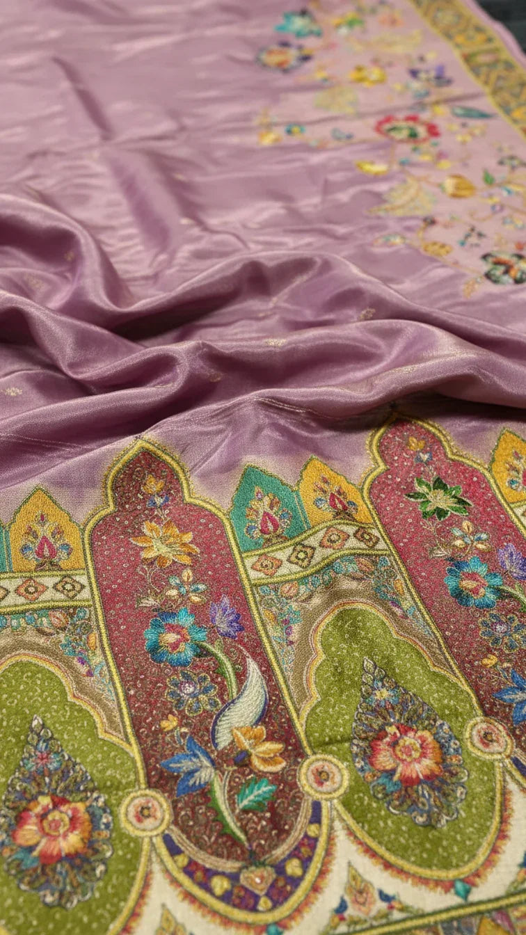 Blush Pink Tissue Silk Saree With Position Print