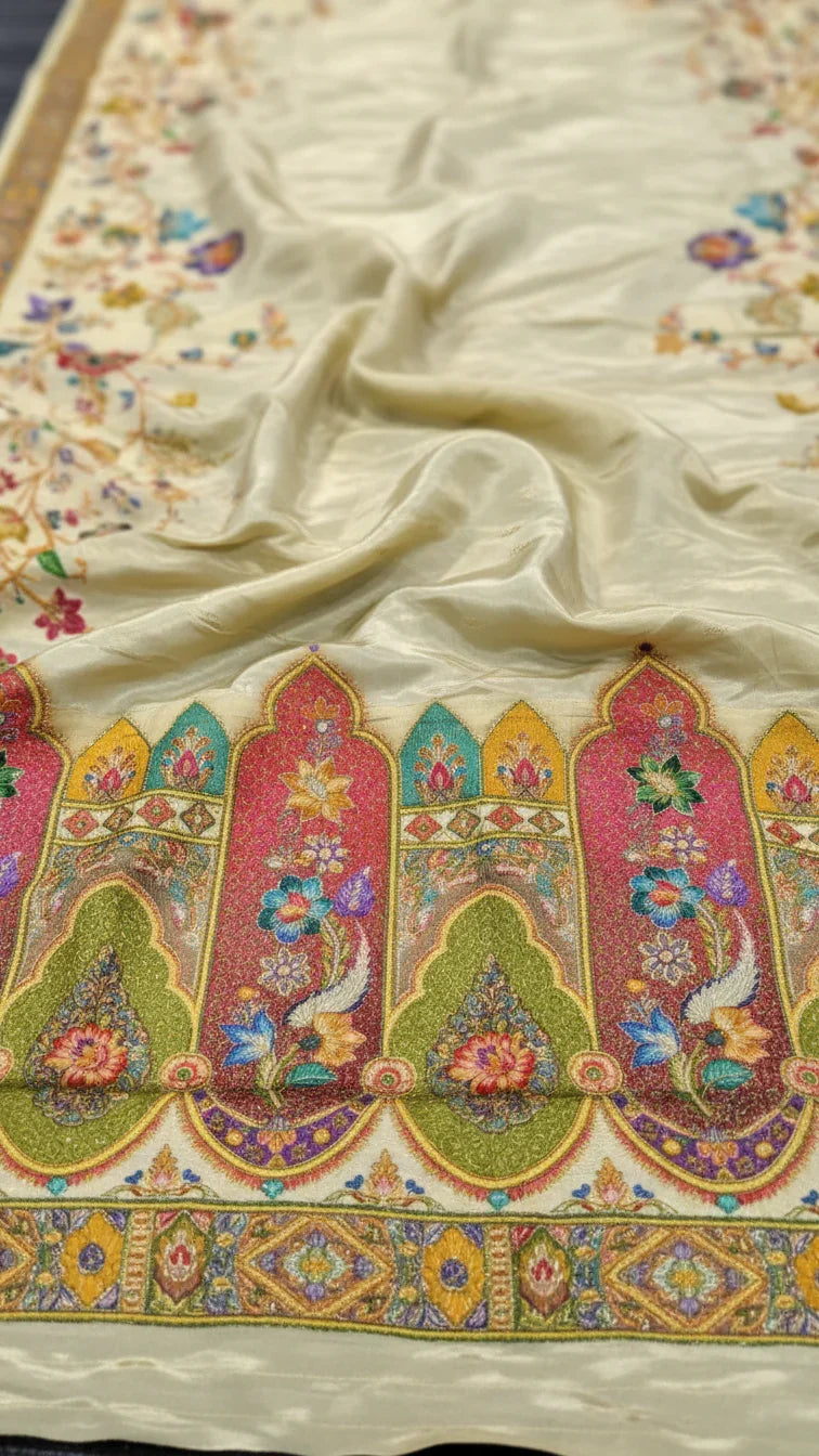 Cream Tissue Silk Saree With Position Print