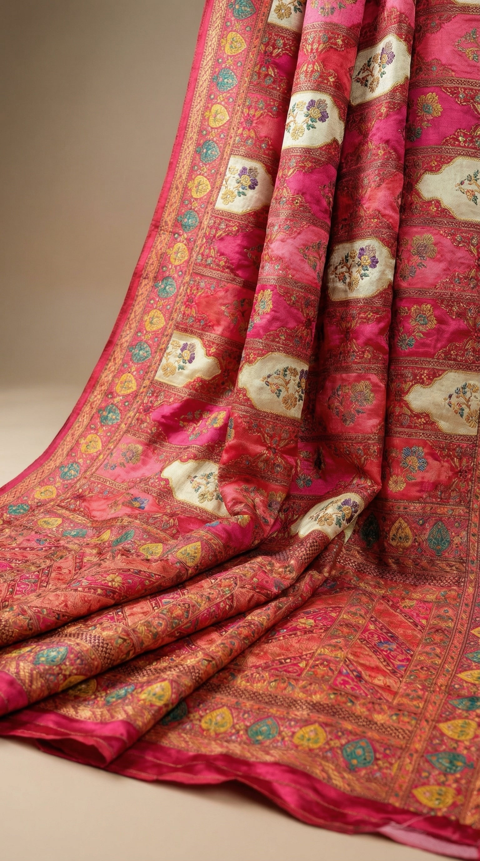 Multi Rani Satin Silk Saree with Position Print