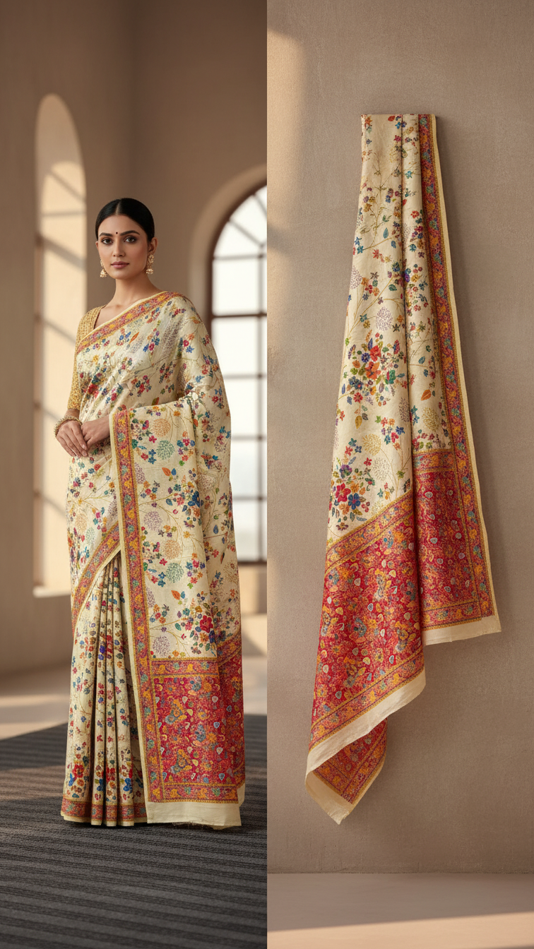 Heritage Silk jacquard viscose Saree with Position Print