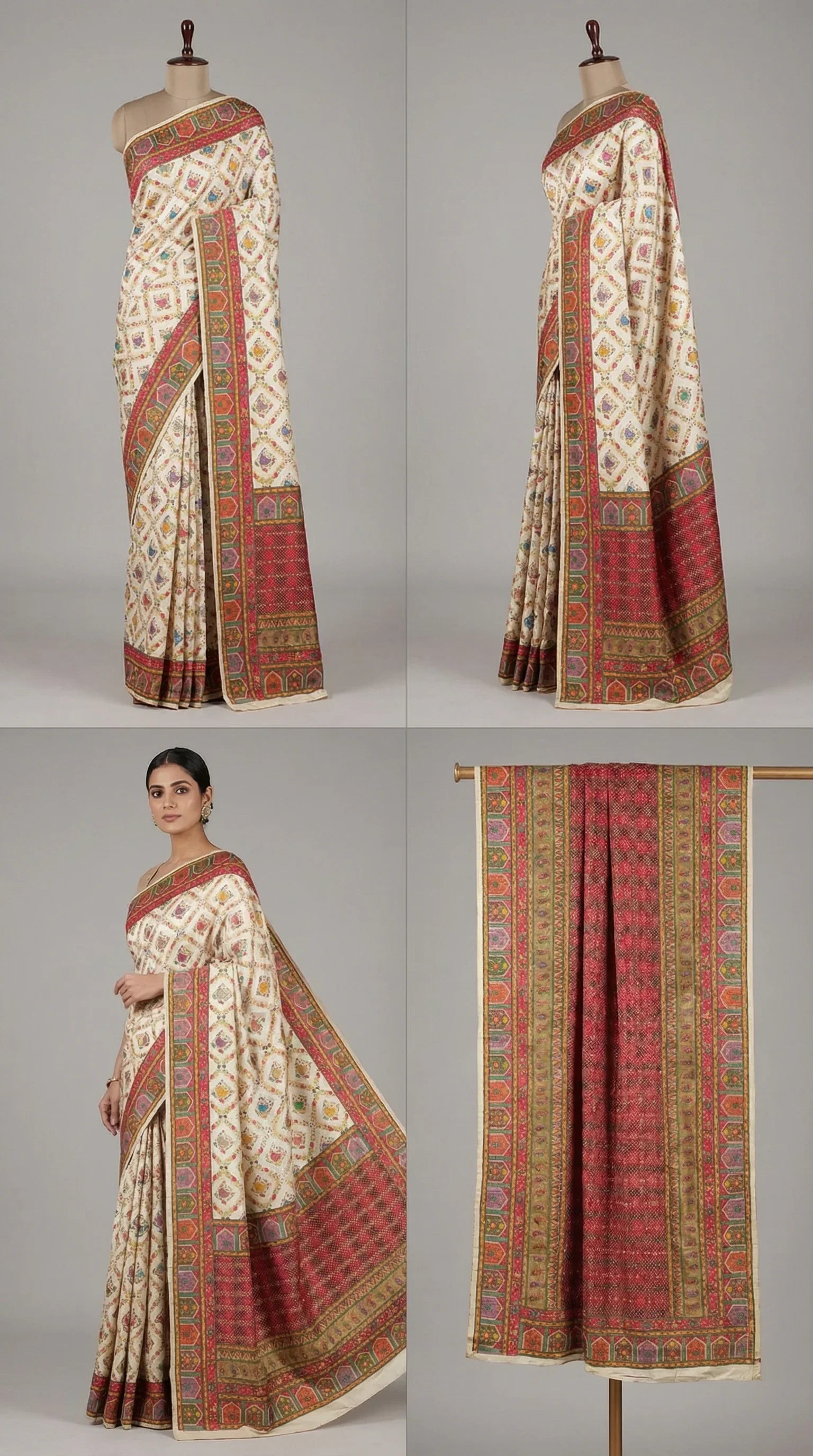 Cream Fancy Satin Traditional saree with Position Print
