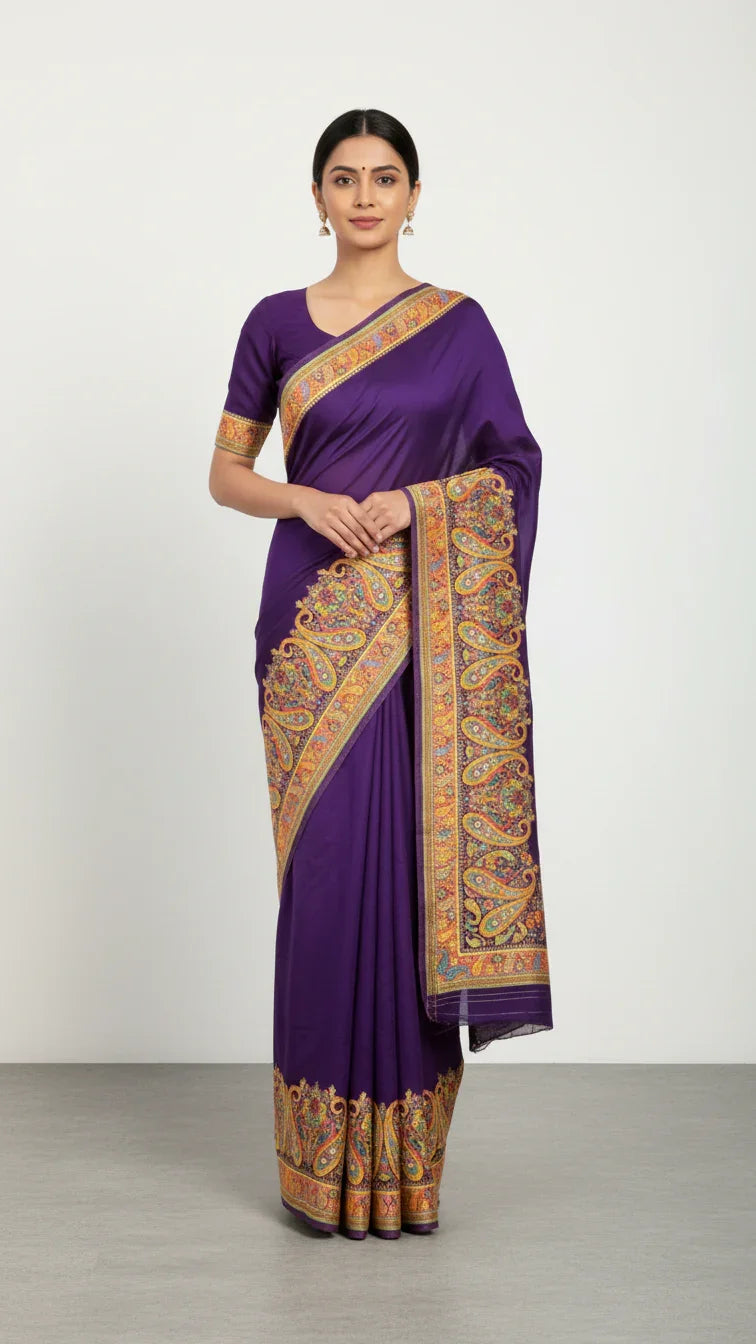 Purple Jacquard Viscose Saree With Position print