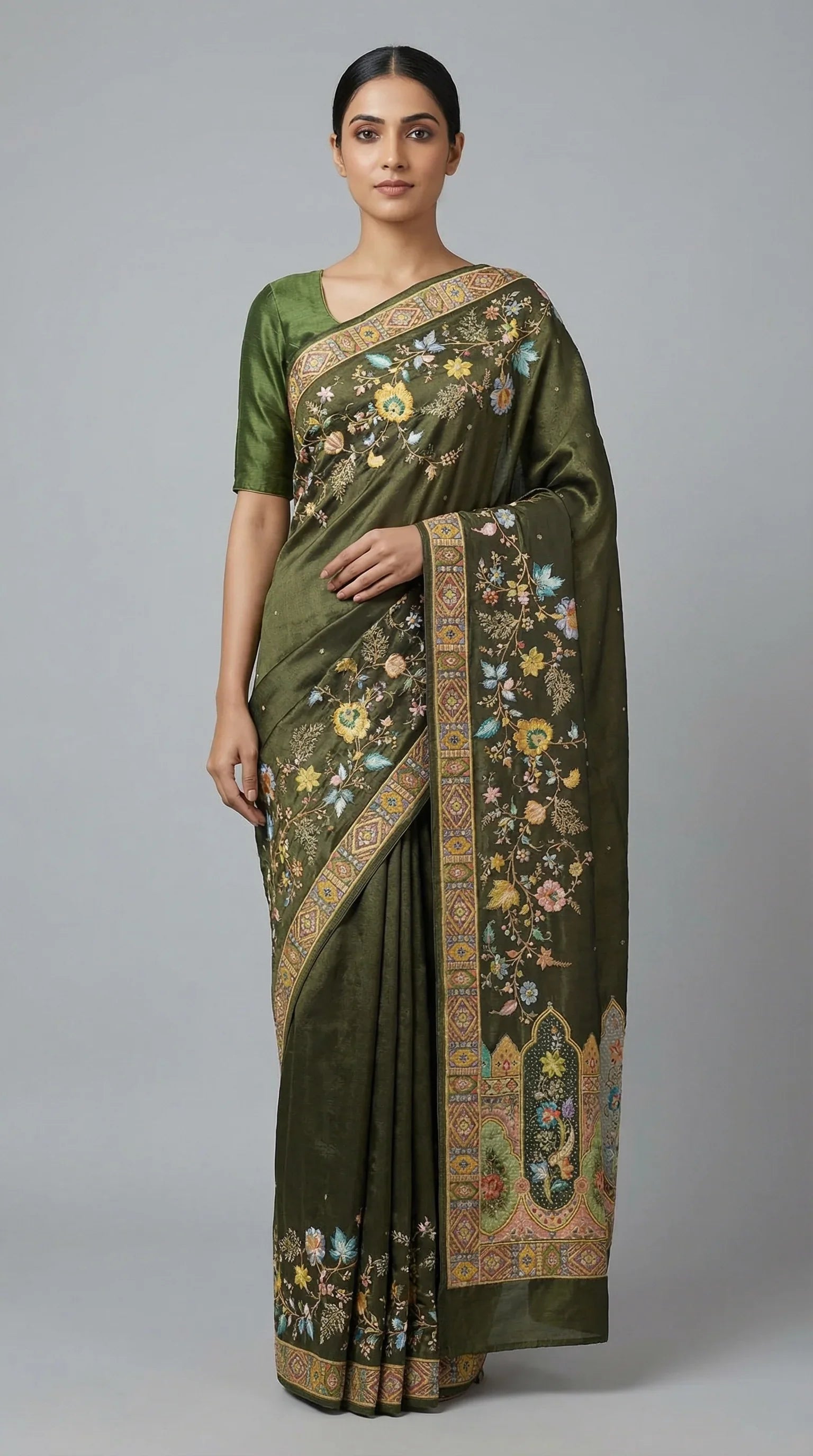 Black Tissue Silk Saree With Position Print