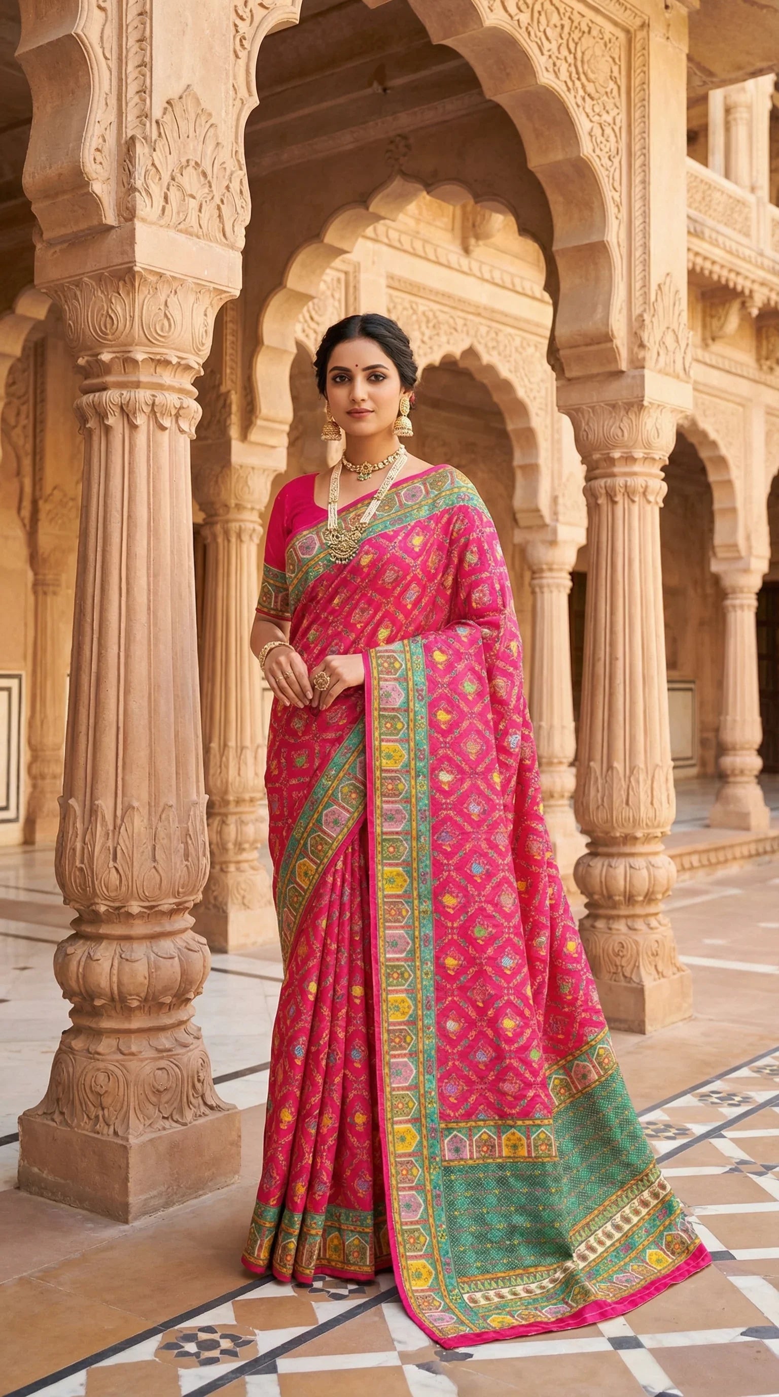 Rani Fancy Satin Traditional saree with Position Print