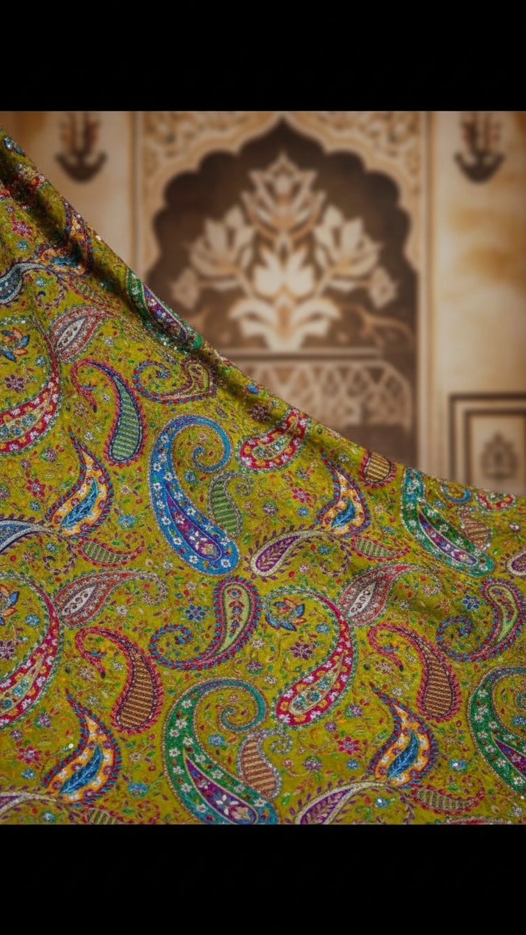 Olive Green Colour Pure Crepe Position Print Lehenga Set Only Fabric