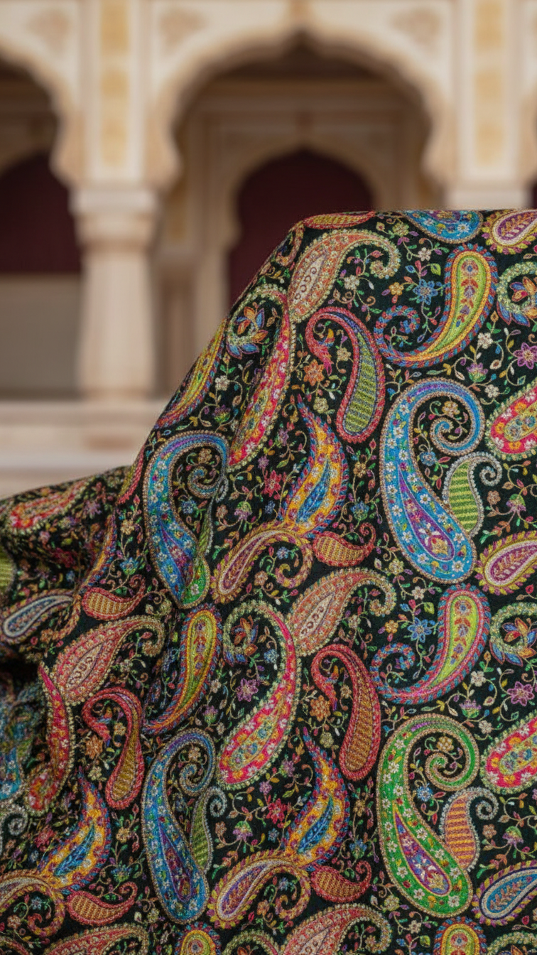 Green Position Print embroidery Crepe Kurta only Fabric