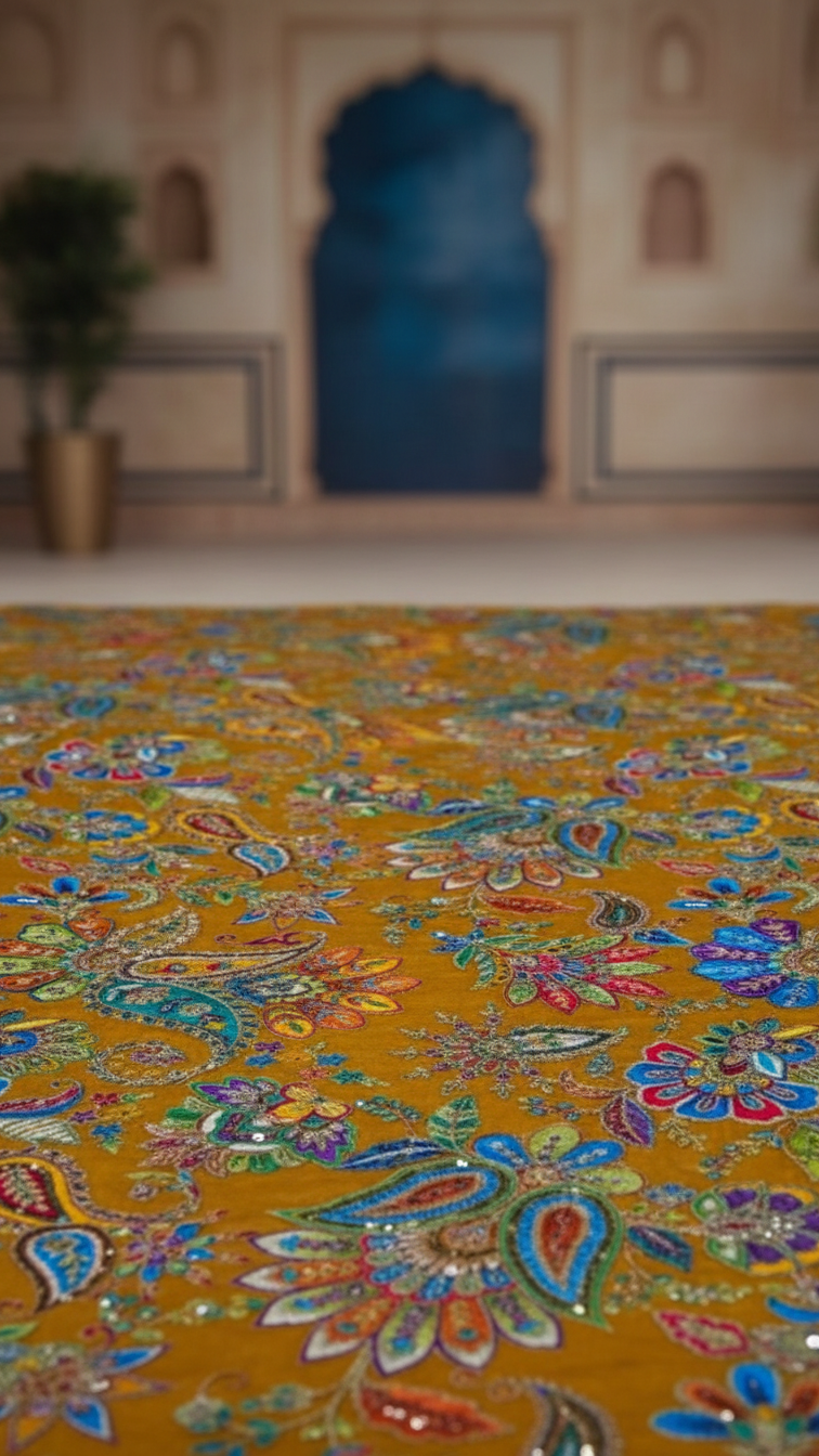 Position Print Floral Crepe Lehenga Set Only Fabric