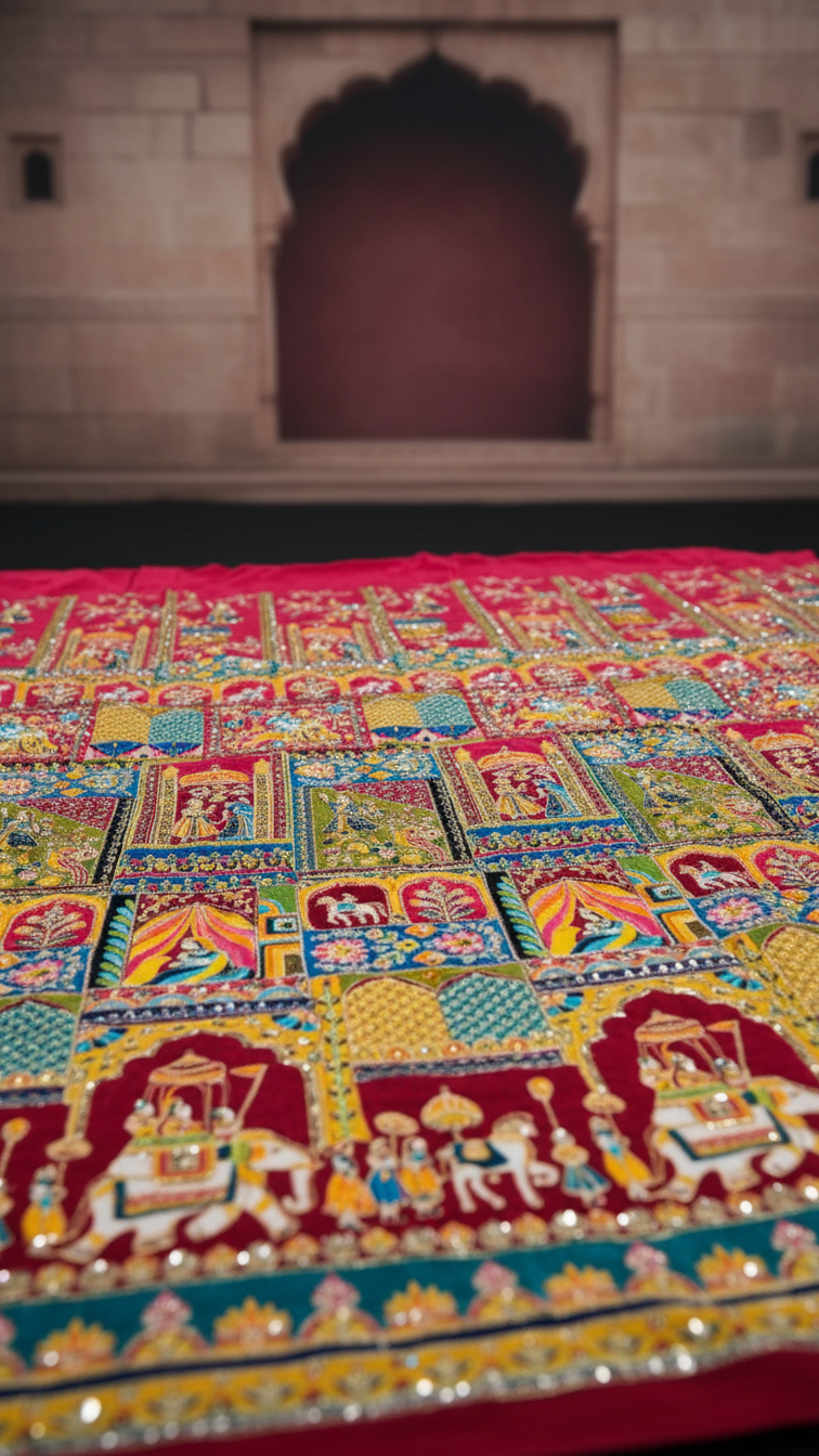 Red Colour Position Print Blouse Only Fabric