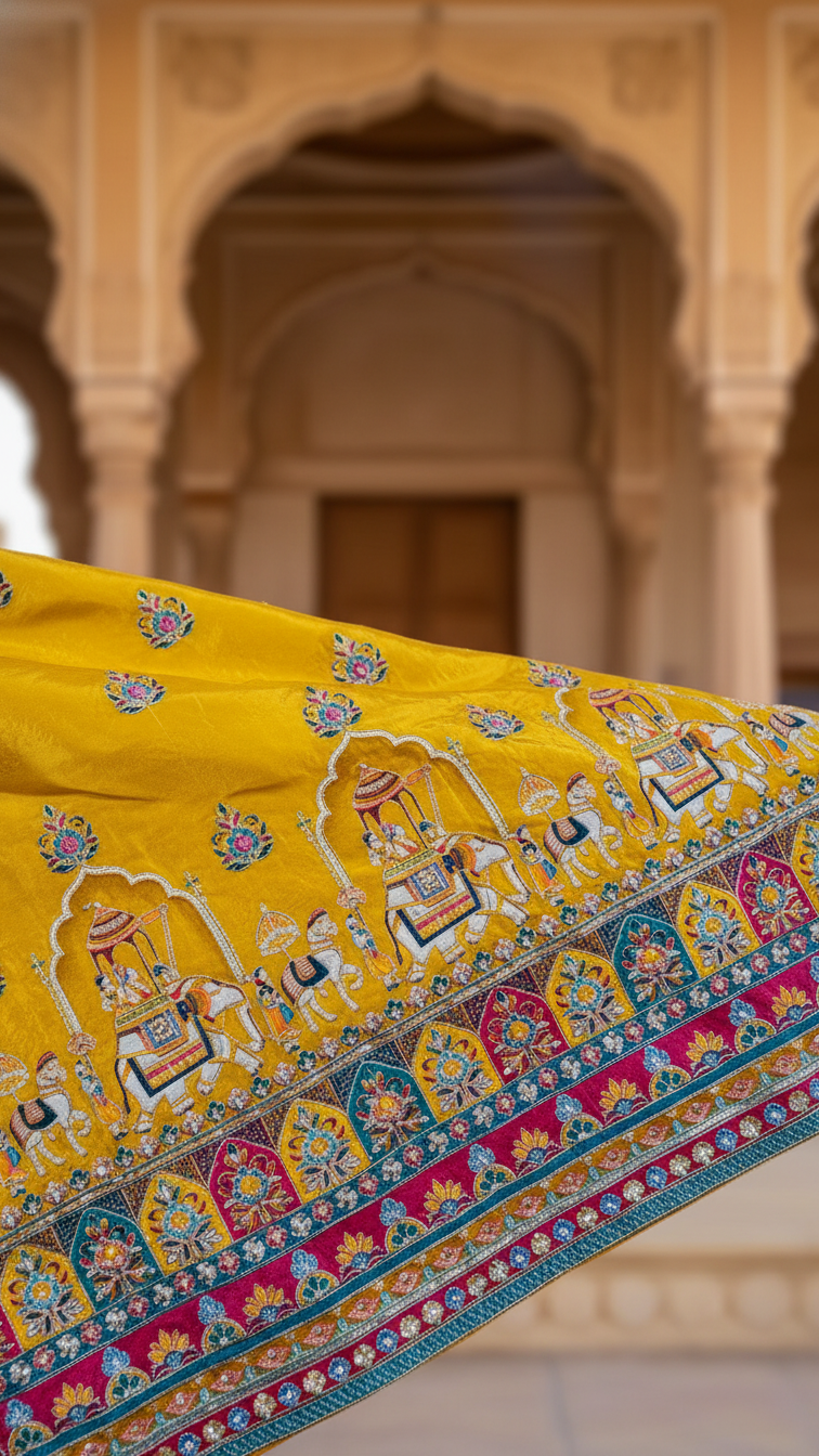 Crepe Beautiful Embroidery Lehenga Only Fabric