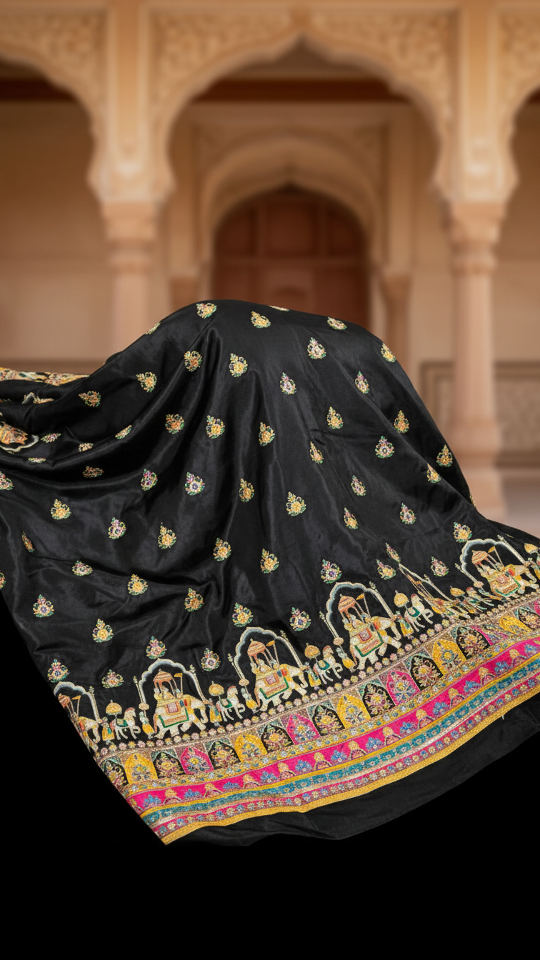 Crepe Beautiful Embroidery Lehenga Only Fabric
