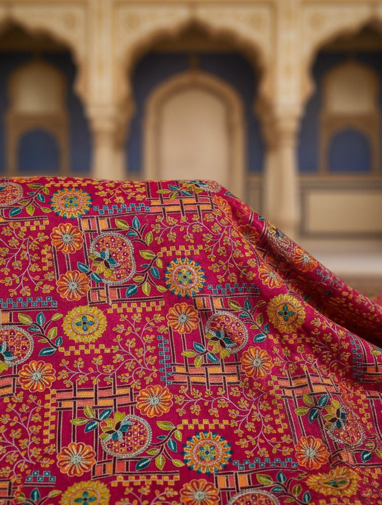 Designer Position Print Nehru Jacket Koti Only Fabric