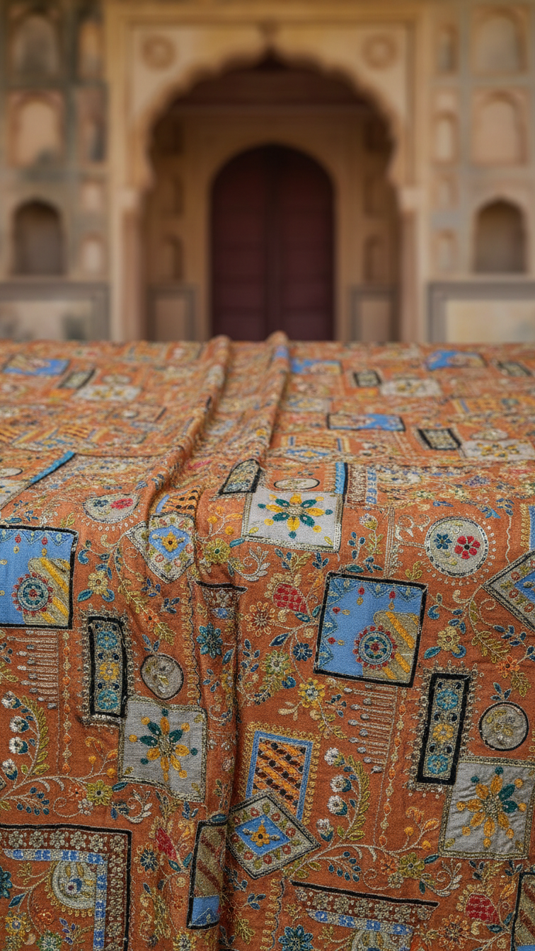 Position Print Embroidery Crepe Fabric