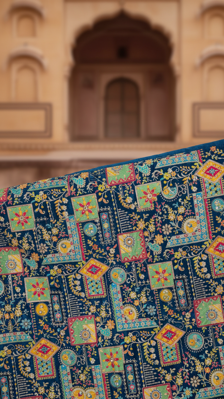 Position Print Embroidery Crepe Fabric