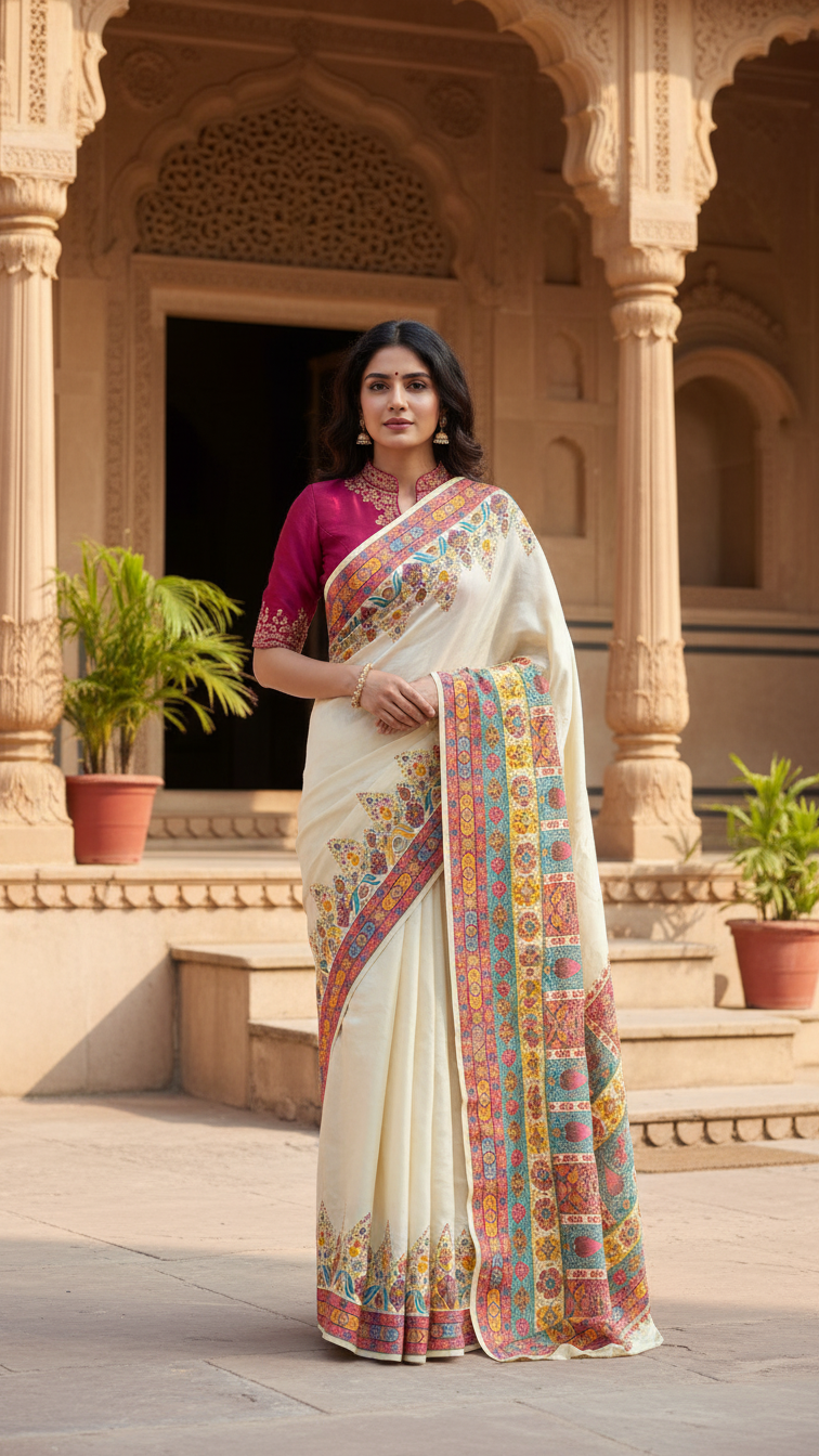 Ivory Dola Silk jacquard viscose Position Saree