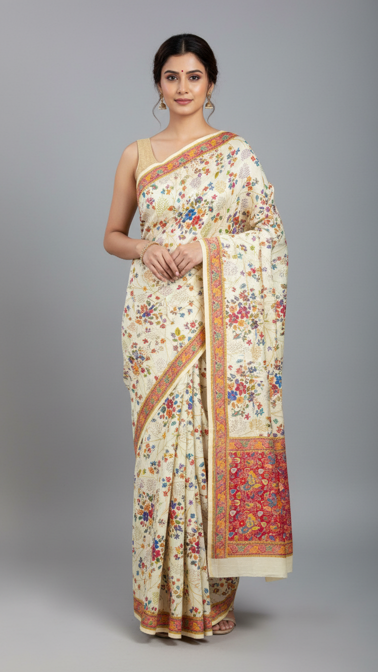 Heritage Silk jacquard viscose Saree with Position Print