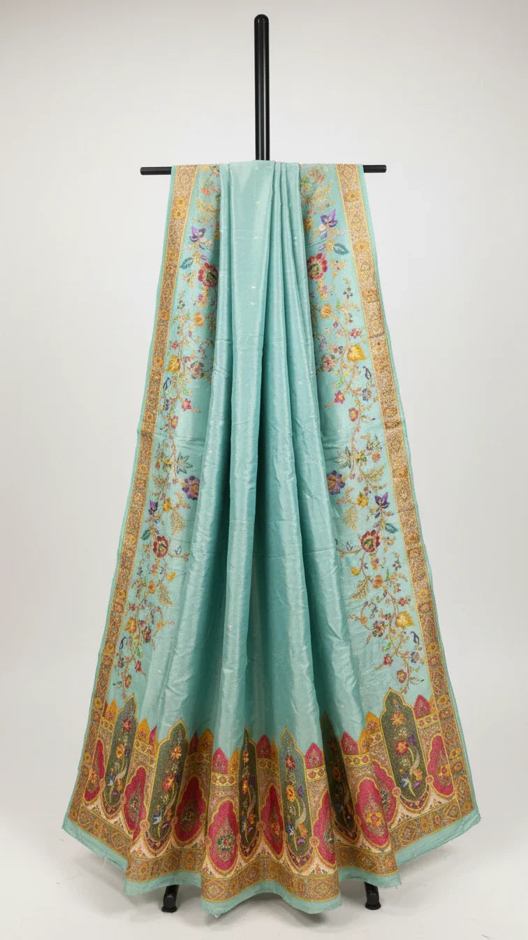 Rama Tissue Silk Saree With Position Print