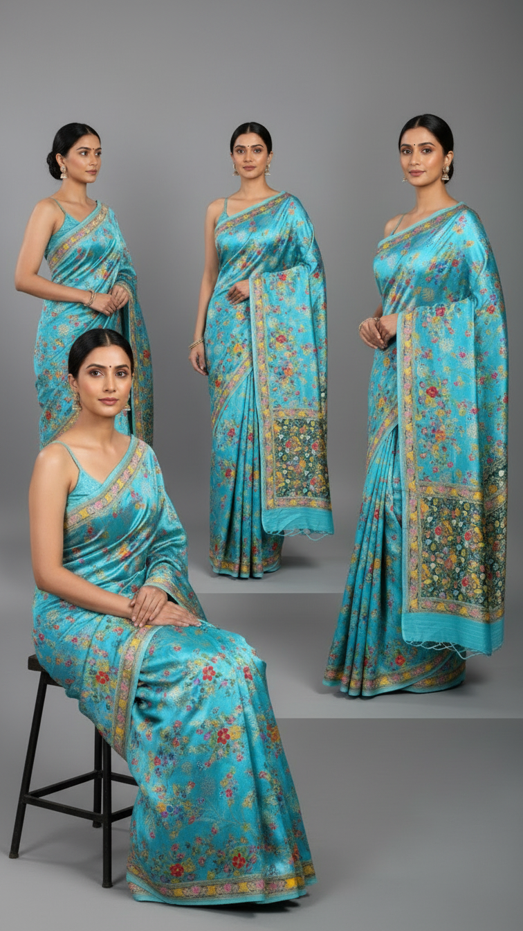 Heritage Silk jacquard viscose Saree with Position Print