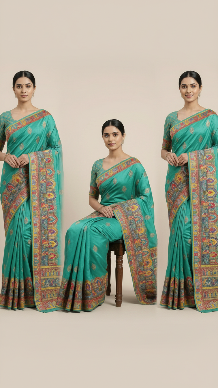 Heritage Silk jacquard viscose Saree with Position Print