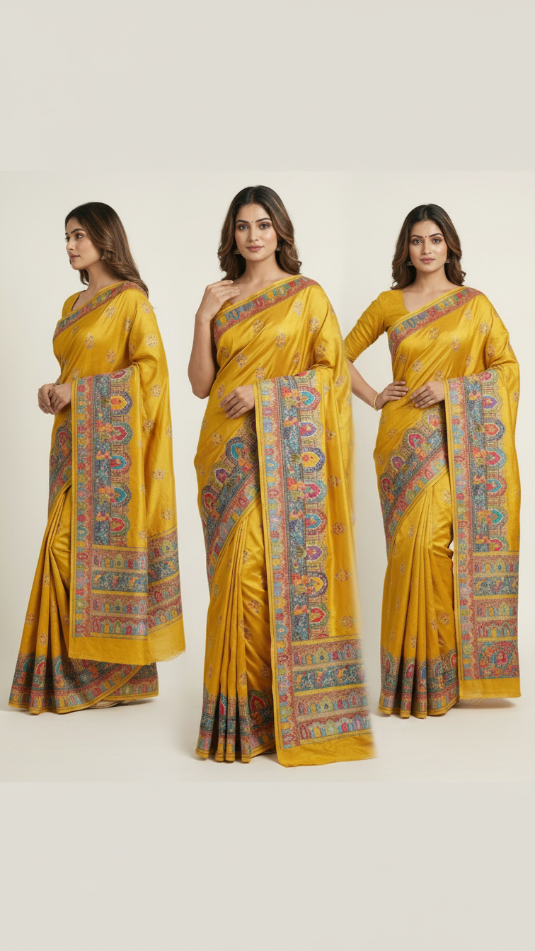 Heritage Silk jacquard viscose Saree with Position Print