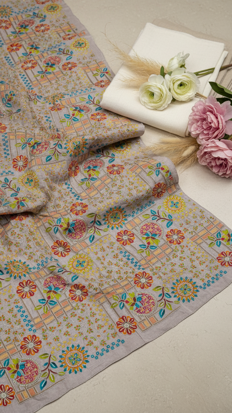 Embroidery Elegant Highlight Crepe Fabric
