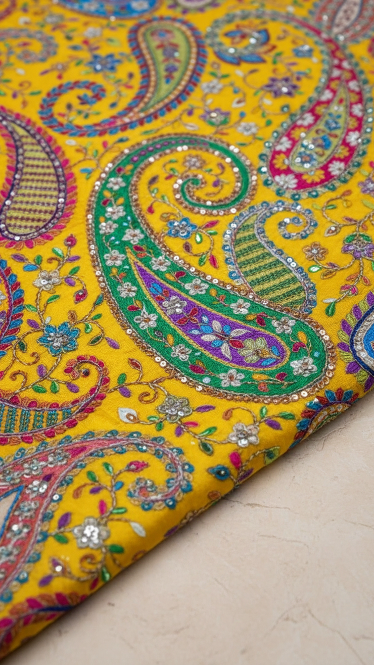 Mustad Colour Position Print embroidery Crepe Kurta only Fabric