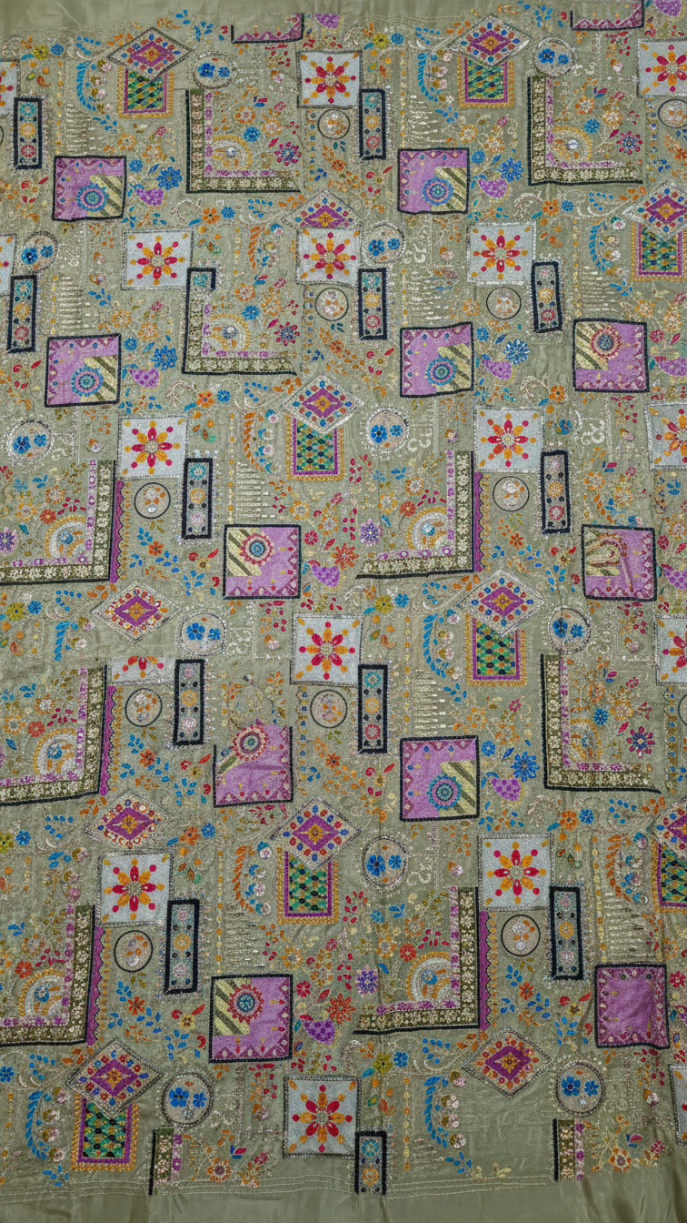 Position Print Embroidery Crepe Fabric