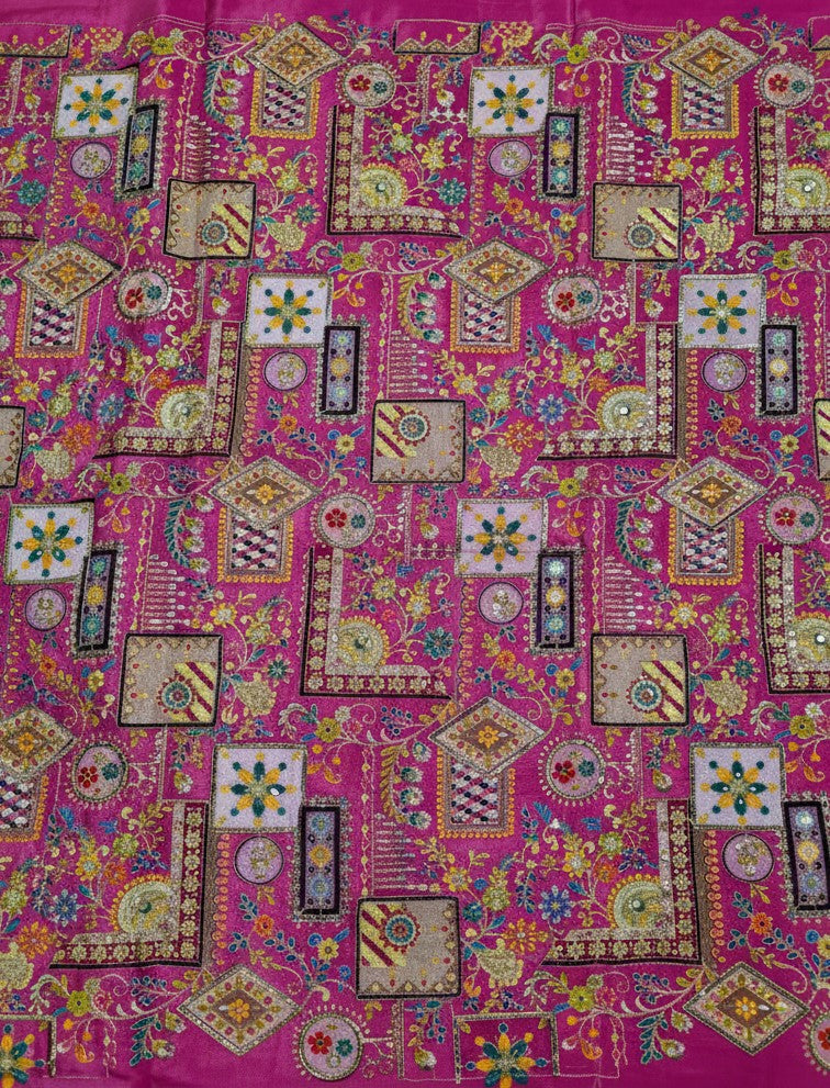 Position Print Embroidery Crepe Fabric