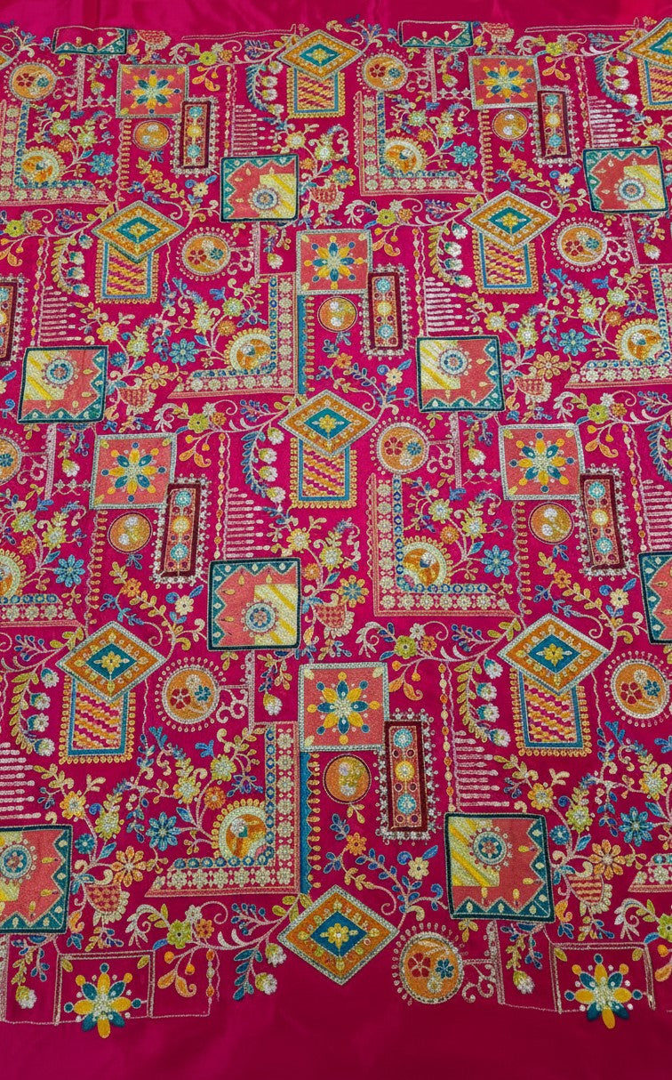 Position Print Embroidery Crepe Fabric