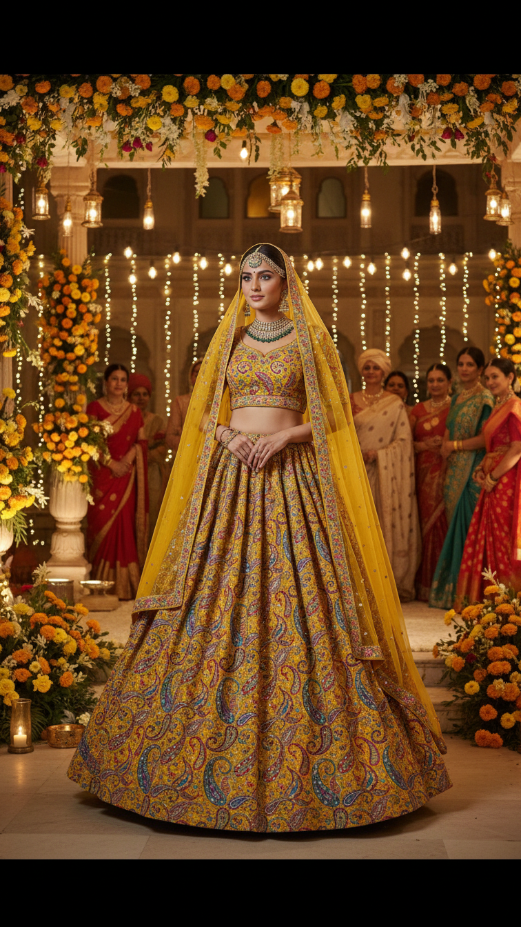 Mustad Colour Pure Crepe Position Print Lehenga Set Only Fabric