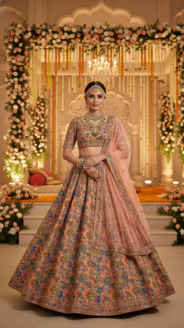 Position Print Floral Crepe Lehenga Set Only Fabric