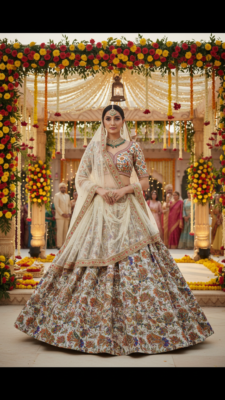 Position Print Floral Crepe Lehenga Set Only Fabric