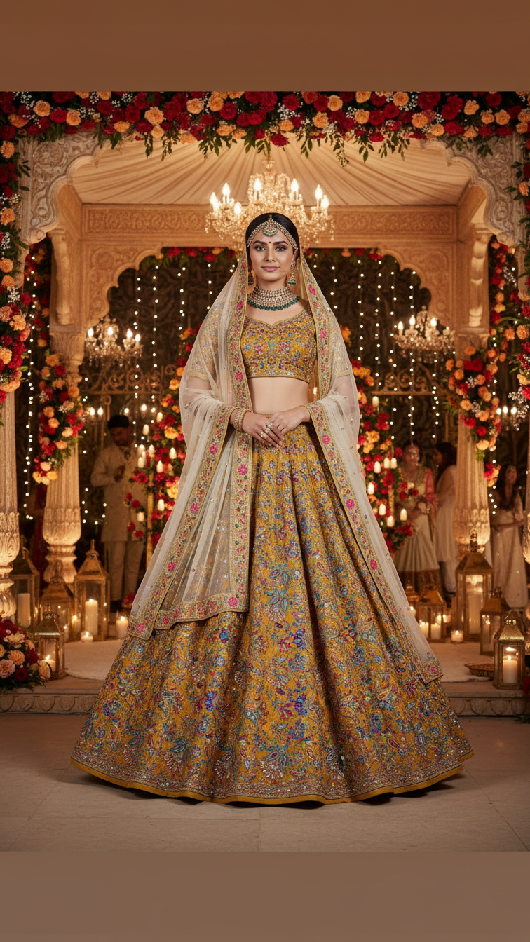 Position Print Floral Crepe Lehenga Set Only Fabric