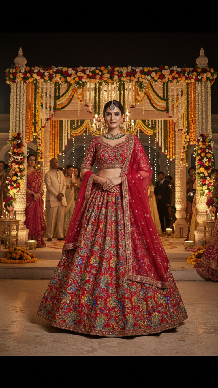 Position Print Floral Crepe Lehenga Set Only Fabric