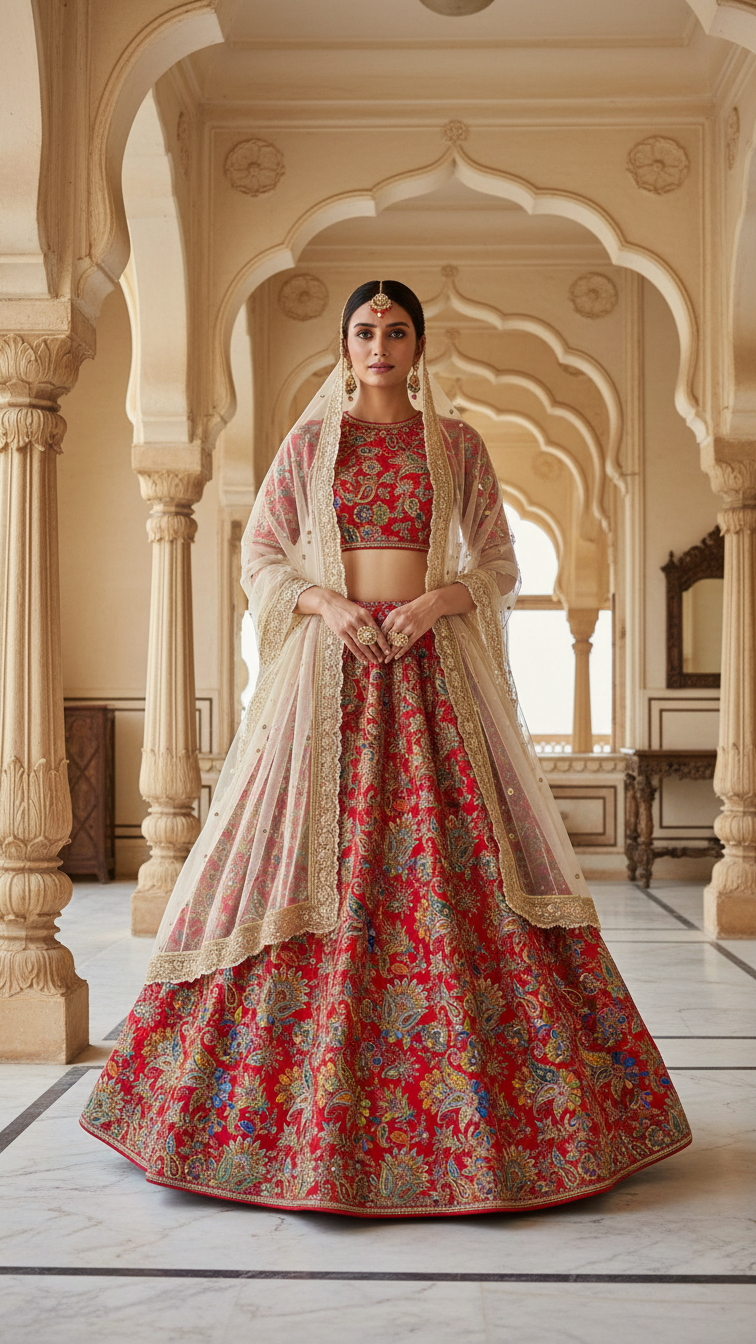 Position Print Floral Crepe Lehenga Set Only Fabric