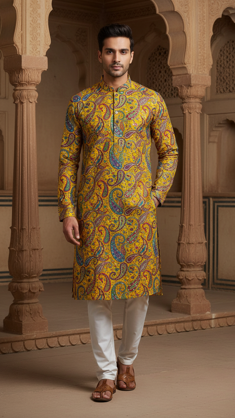 Mustad Colour Position Print embroidery Crepe Kurta only Fabric