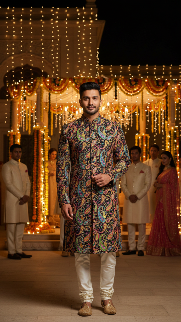 Black Position Print embroidery Crepe Kurta only Fabric (MultiColour)