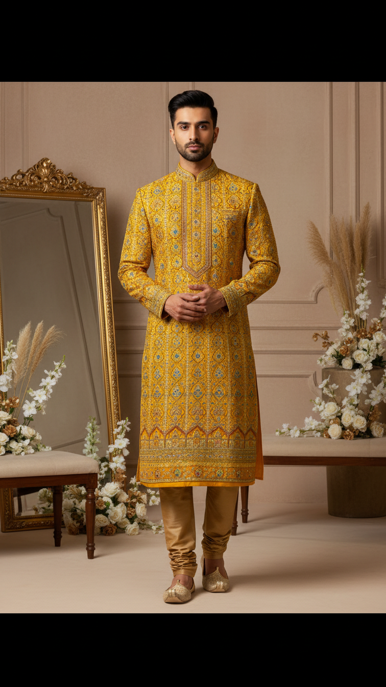 Royal Mustad Position Print Crepe Kurta Fabric Only