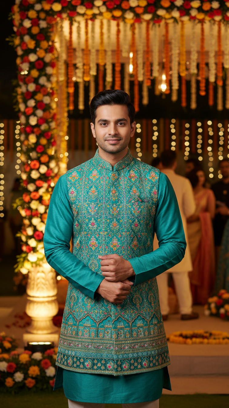 Position Print Koti Men Nehru Jacket Only Fabric (Multicolour)