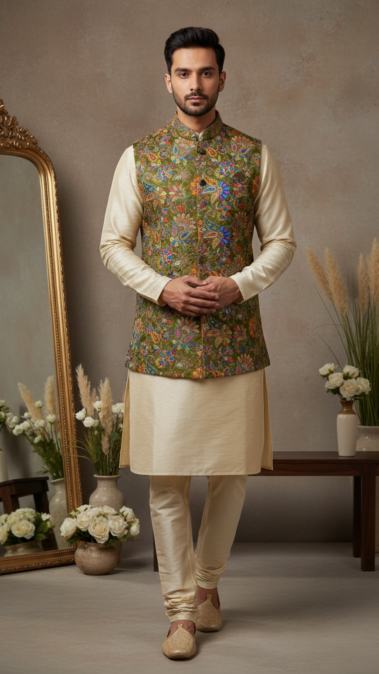 Embroidery Position Print Casual Koti Only Fabric