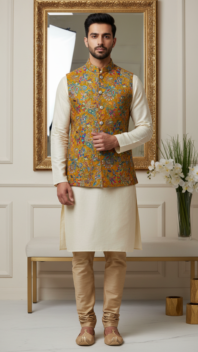 Embroidery Position Print Casual Koti Only Fabric