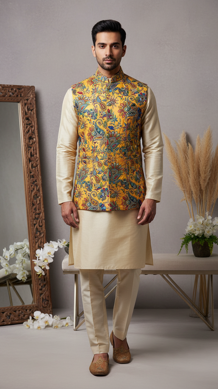 Embroidery Position Print Casual Koti Only Fabric